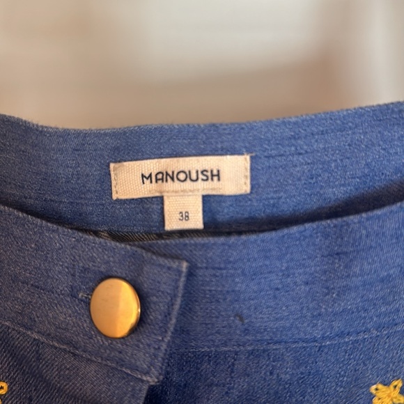 Manoush, French brand, denim embroidered, front button skirt with pockets. - Picture 4 of 4